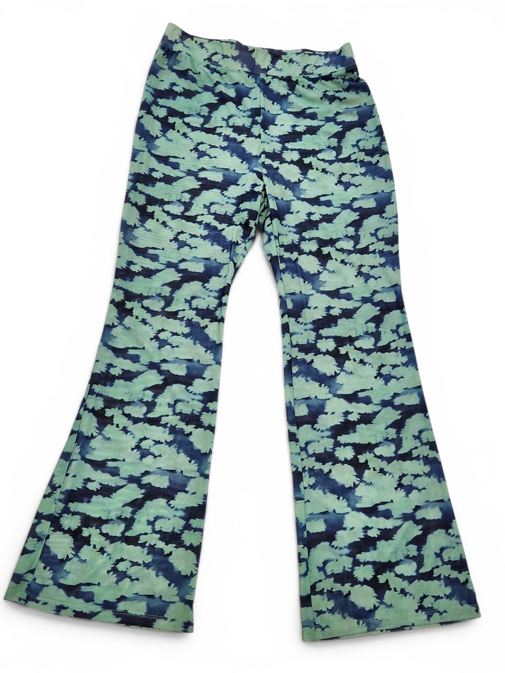 Afends Mint & Navy Abstract Active Sheer Wide Leg Flared Pants